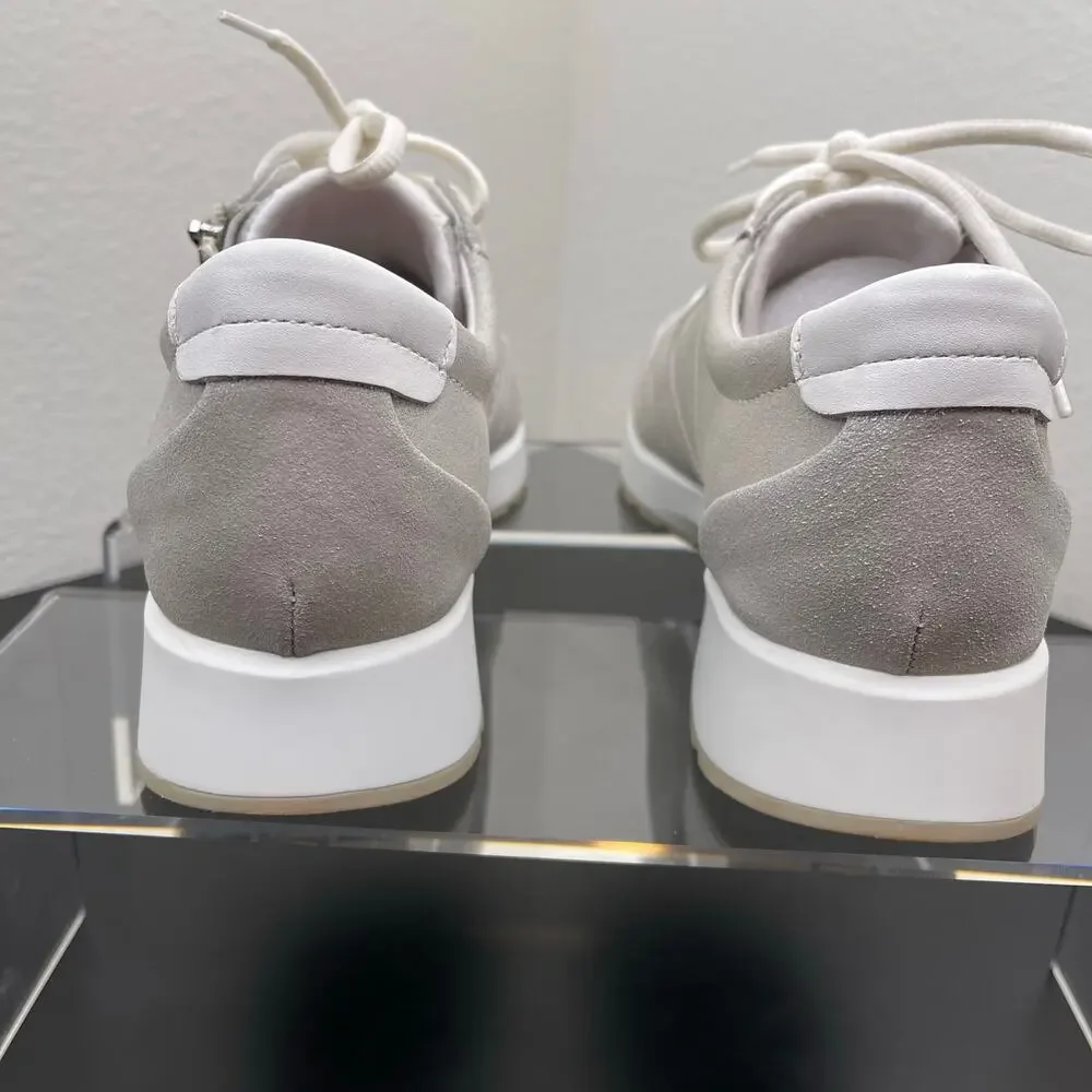 Munro Sutton Women Silver Leather Comfort Sneakers Side Zip Lace Up Shoes 11M